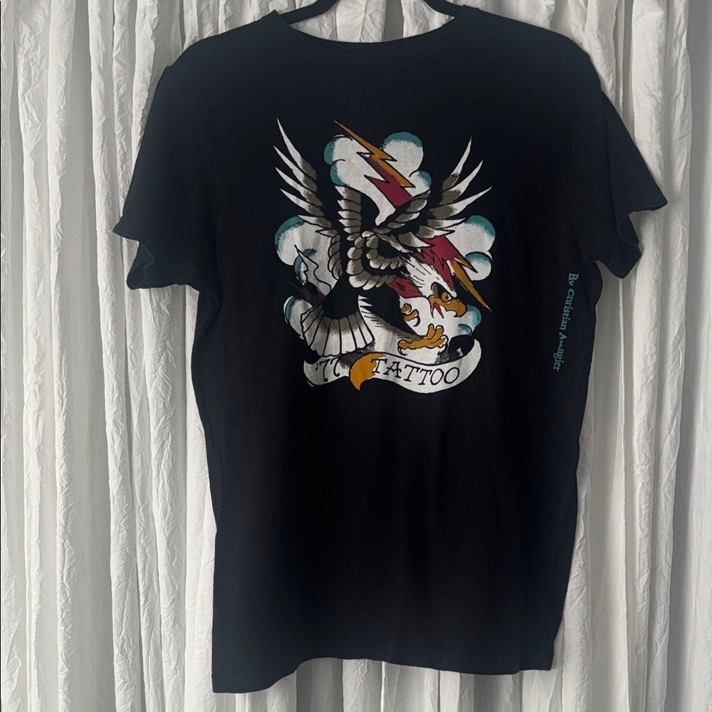 Ed Hardy Black Tee with Eagle and Lightning Design